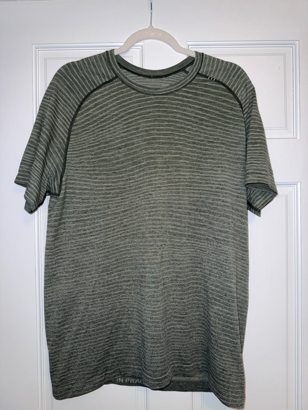 Lululemon Men's Olive Striped Metal Vent Tech Short Sleeve Tee